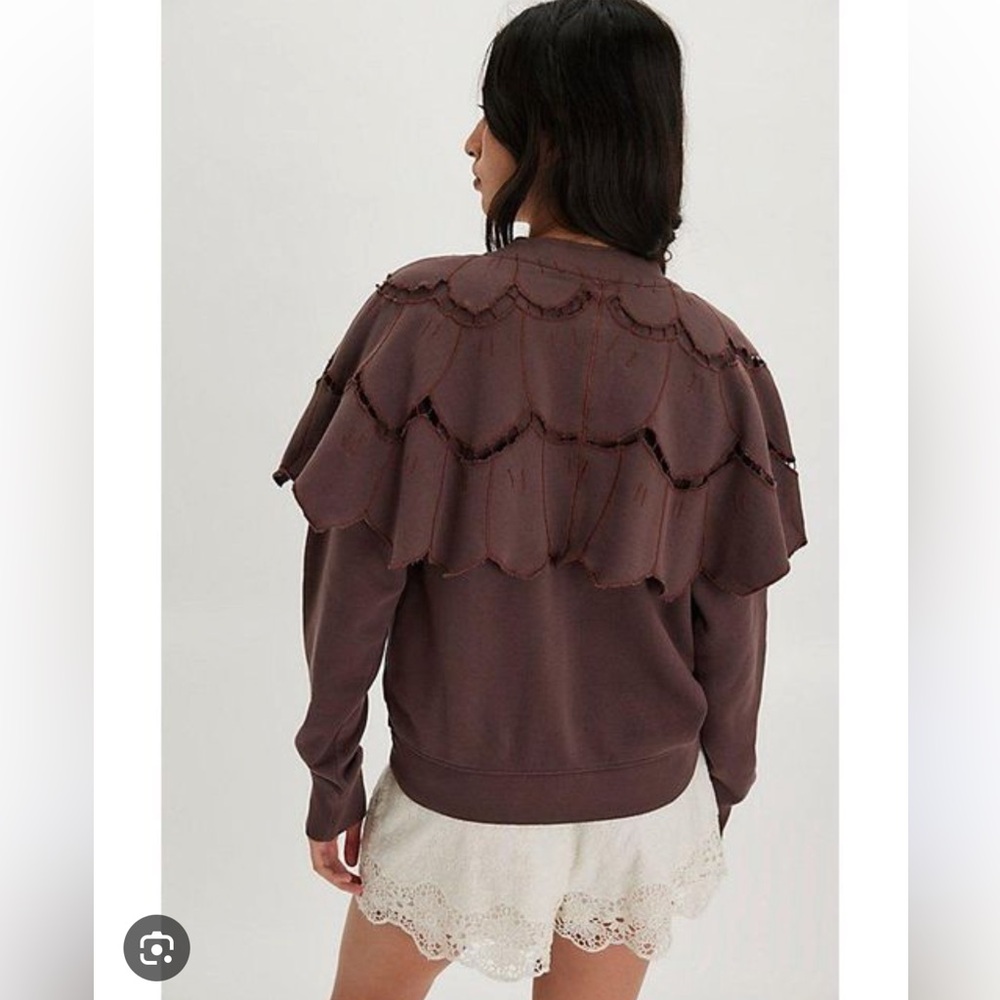 Free People Fluttercape Sweatshirt Cutwork Embroidered Cape Cardigan XL - Picture 3 of 8